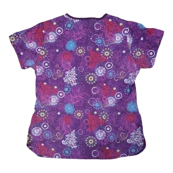 UA Abstract Whimsical V Neck Scrub Top Purple Multi Color Size Medium - Picture 2 of 11